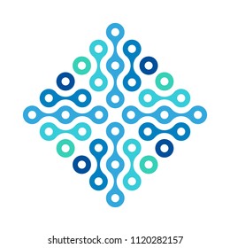 Logo blockchain technology with round circle connection structure. Modern high tech geometrical icon symbol concept. Blue geometry system pattern design