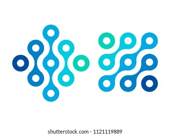 Logo blockchain technology with round circle connection structure. Modern high tech geometrical icon symbol concept. Blue geometry system pattern design