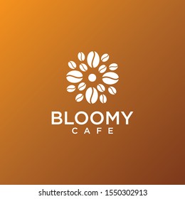 logo bloomy cafe, with coffee beans like as flower vector