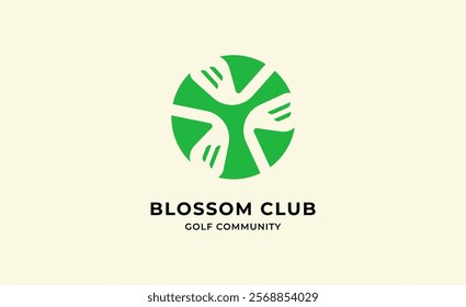 Logo Blossom flower and golf stick. Sport, competition and club design.