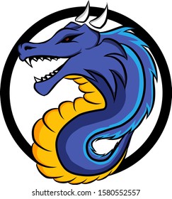 logo of a blue dragon with a black circle