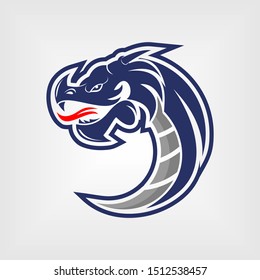 logo of a blue dragon with a protruding red tongue
