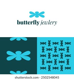 Logo Blue Fancy Butterfly Jewelry Store Vector