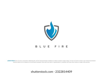 logo blue fire shield emblem illustration