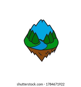 Logos, blaue und grüne Waldlandschaft.
Bergsymbol für die Vorlage.
