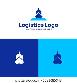 Logo Blue Harbor Boat Ship Sea Ocean Logistics Company Template