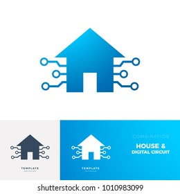 LOGO Blue House with digital circuit