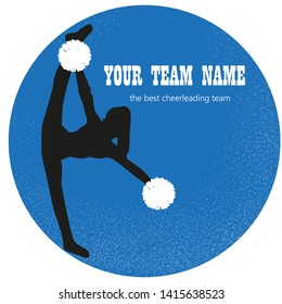 Logo blue, silhouette cheerleader girls with pompoms.Cheerleading teams web banner.