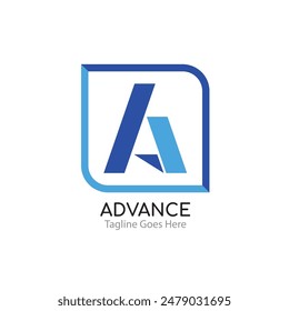 The logo is a blue square with a white capital letter A in the center. Below the square is the word "Advance" written in a bold, sans-serif font. There is also space below "Advance" for a tagline.