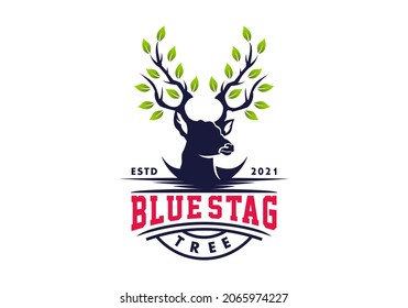 Logo Blue Stag Tree With Simple Design For General Good For Any Industry