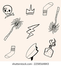 logo of board,palm tree,skull,socks and more