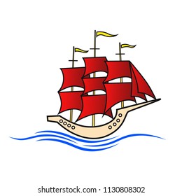 logo boat ship with scarlet sails isolated symbol vector illustration - concept travel, baby cartoon image,waiting for love