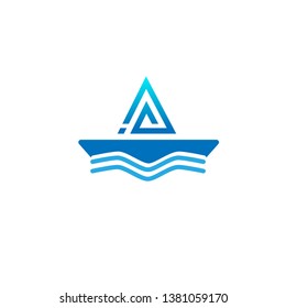 A logo with boat and water details