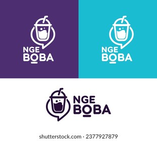 logo for a boba drink business or other drinks with a line style