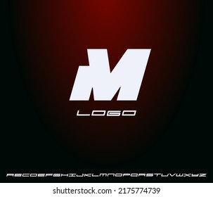 Logo of bold italic letter M, heavy monogram, first letter of name. Futuristic, technological, minimalistic style modern logotype concept for business and startup. Vector illustration