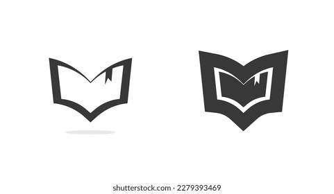 Libro de logotipos para la escuela de estudios de educación icono gráfico vectorial, forma de silueta de icono de aprendizaje de biblioteca para librería, logotipo de emblema blanco negro de diccionario para imagen universitaria clipart simple pictograma