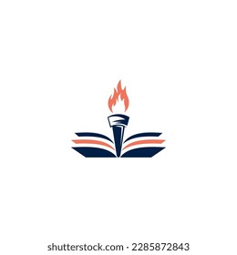 Logo for a book with a fiery torch on it