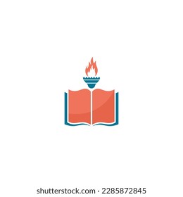 Logo for a book with a fiery torch on it