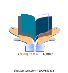 Logo book in the hands. Vector illustration.
