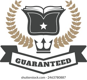 A logo for a book that says "Guaranteed". The logo features a crown and a star, and the book is open
