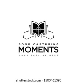logo books capturing moments with hand aiming the book