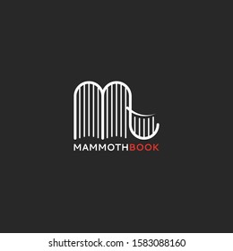 Logo books in the form of a mammoth or elephant, an emblem for a library, encyclopedia or bookstore creative design of thin lines.