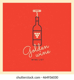 The logo with a bottle of wine and a corkscrew on a red background. Logo template for branding design. Business concept logo and identity symbol. Vector Illustration.