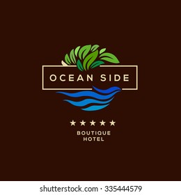 Logo for boutique hotel, ocean view resort, logo design, vector illustration.
