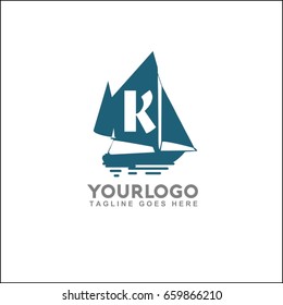 Logo for boutique hotel, ocean view resort, logo design, boat vector illustration. Letter K