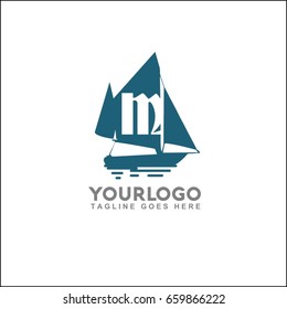 Logo For Boutique Hotel, Ocean View Resort, Logo Design, Boat Vector Illustration. Letter M