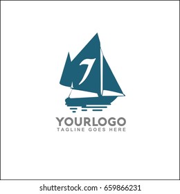 Logo for boutique hotel, ocean view resort, logo design, boat vector illustration. Letter 7