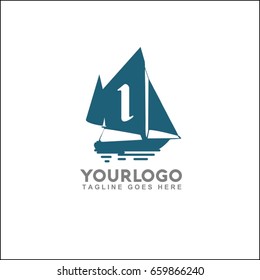 Logo for boutique hotel, ocean view resort, logo design, boat vector illustration. Letter 1