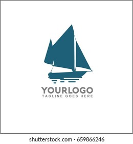 Logo for boutique hotel, ocean view resort, logo design, boat vector illustration.
