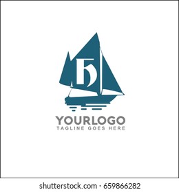 Logo for boutique hotel, ocean view resort, logo design, boat vector illustration. Letter H