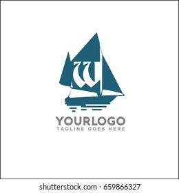 Logo for boutique hotel, ocean view resort, logo design, boat vector illustration. Letter W