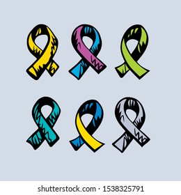 Logo bow loop survival man patient care therapy isolated on white paper. Abstract red color global social concern against abuse concept. Hand drawn issue pin emblem insignia in graphic vector style