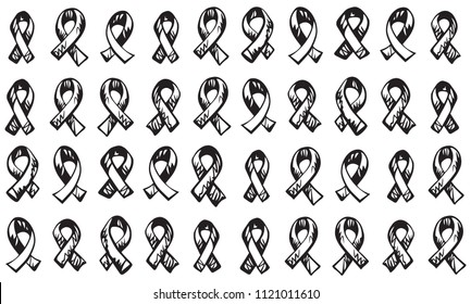 Logo bow of unity human with immunodeficiency isolated on white backdrop. Abstract linear issue concept. Freehand black ink outline hand drawn emblem sketchy in scribble graphic style pen on paper