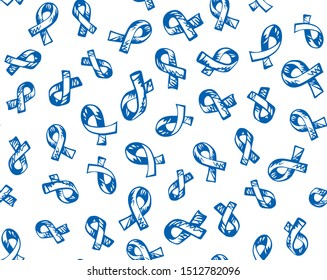 Logo bow of unity human with immunodeficiency isolated on white backdrop. Abstract linear issue concept. Freehand blue ink outline hand drawn emblem sketchy in scribble graphic style pen on paper