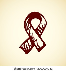 Logo bow of unity human with immunodeficiency isolated on white background. Abstract linear issue concept. Freehand black ink outline hand drawn emblem sketchy in scribble graphic style pen on paper