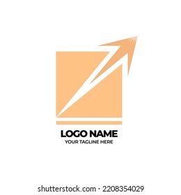 Logo Box design with flat box and arrow cartoon style vector illustration
