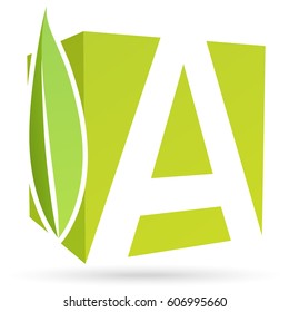 Logo box font A with leaf color green.