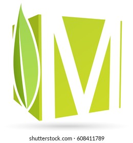 Logo box font M with leaf color green.