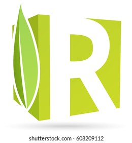 Logo box font R with leaf color green.