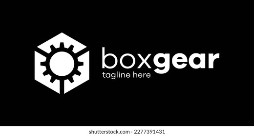 logo box and gear icon vector illustration