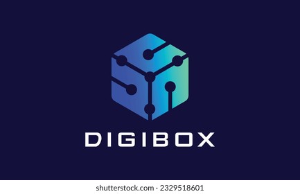 Logo box play hexagon connection link minimalist template vector for business company