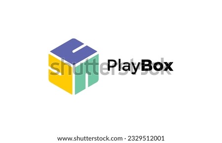 Logo box play hexagon monogram minimalist template vector for business company