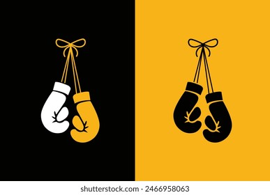 Logo for a boxing with two gloves and ring on different background.