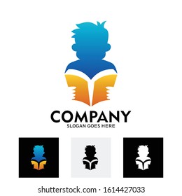 the logo of the boy character reading and learn a book, education, learning, science