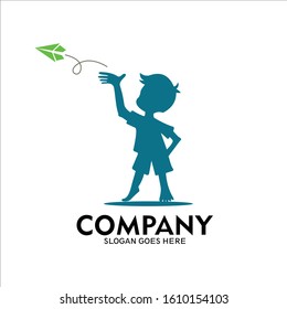 logo of a boy playing a paper airplane