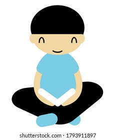 Logo boy reading book.  Vector flat illustration flat design style